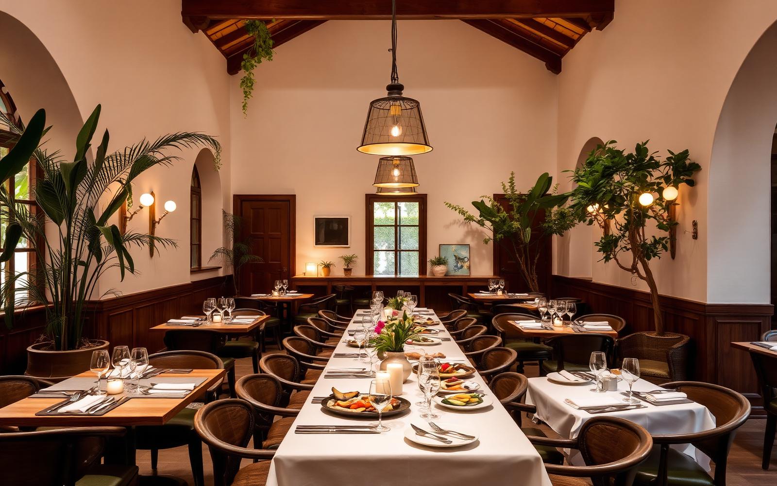 Contemporary restaurant dining room in a restored Sevillian house