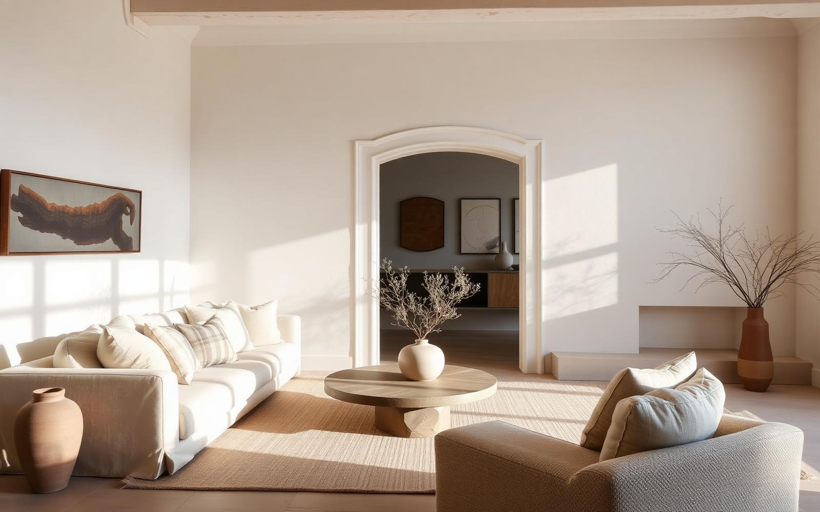 Living room of MIA Zahara in linen and sand tones